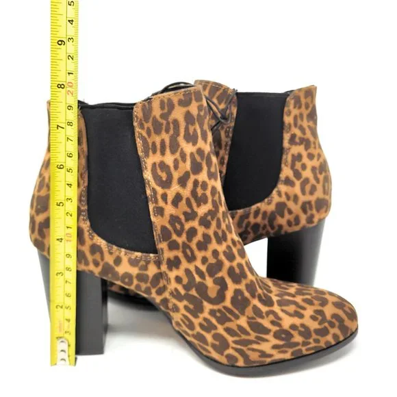Women's Ankle Block Heel Boots, Leopard Print Booties - Picture 3 of 5